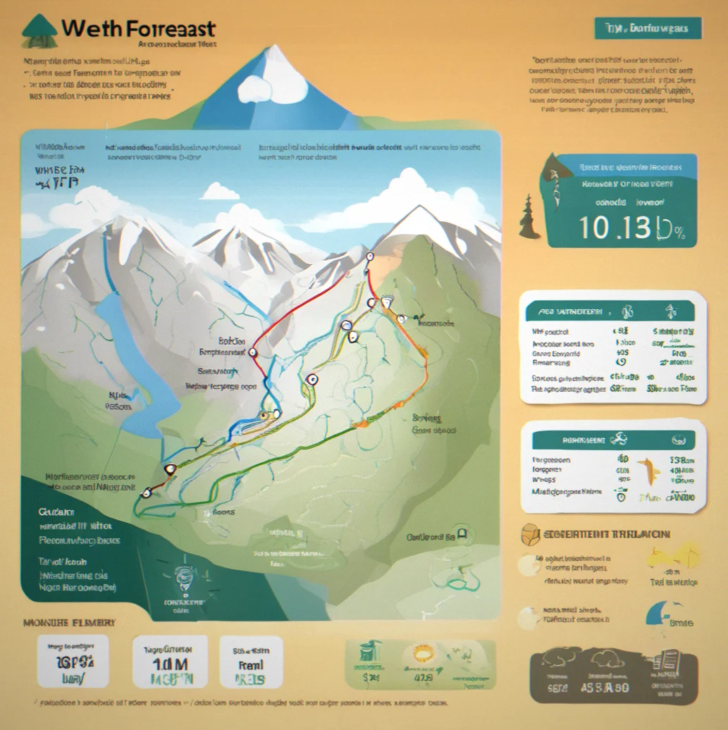 Weather forecast card showing wind speed, temperature, and precipitation risk adjusted for waypoint elevation