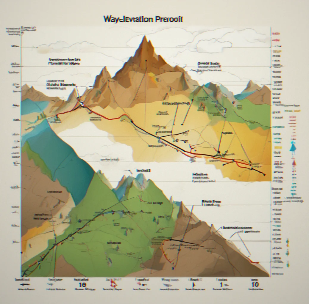 Elevation prrofile graph spanning four days with waypoint markers indicating camp locations and high pass crossings