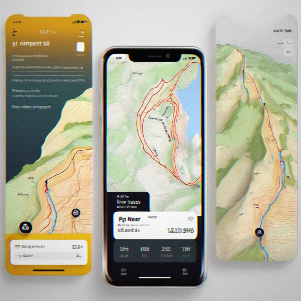 Phone screen showing GPX import interface with route line overlaid on 1:50k topographic map