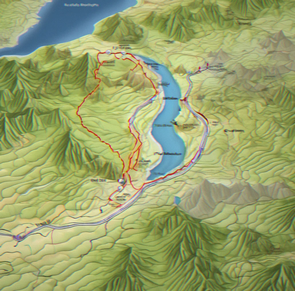 Topographic map with multiple waypoint markers clustered at trail junction and saddle crossings