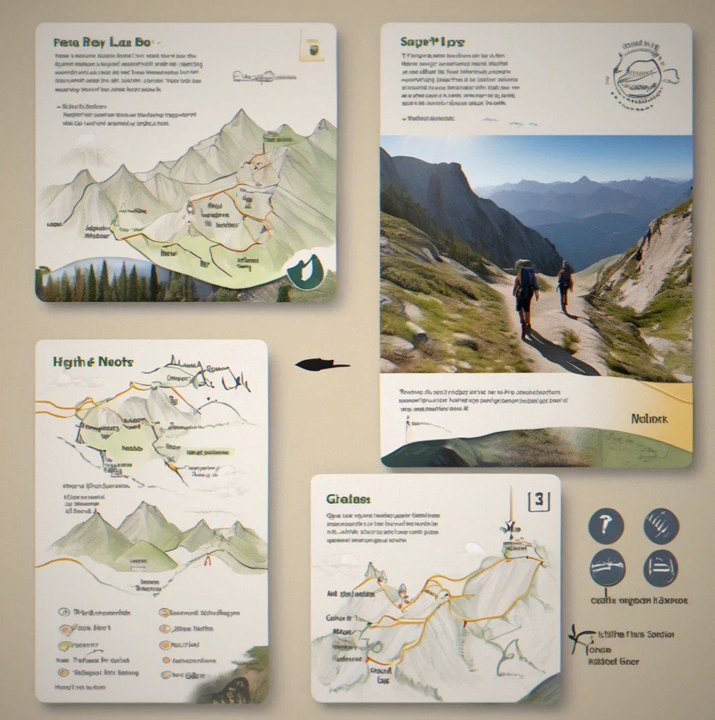 Waypoint detail card showing elevation gain, aspect direction, and handwritten-style custom notes