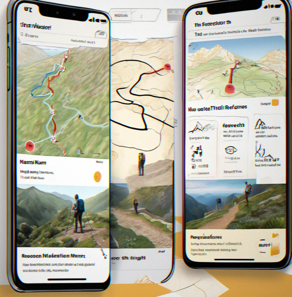 Phone screen showing waypoint editor with new marker being placed on terrain, route revision in progress